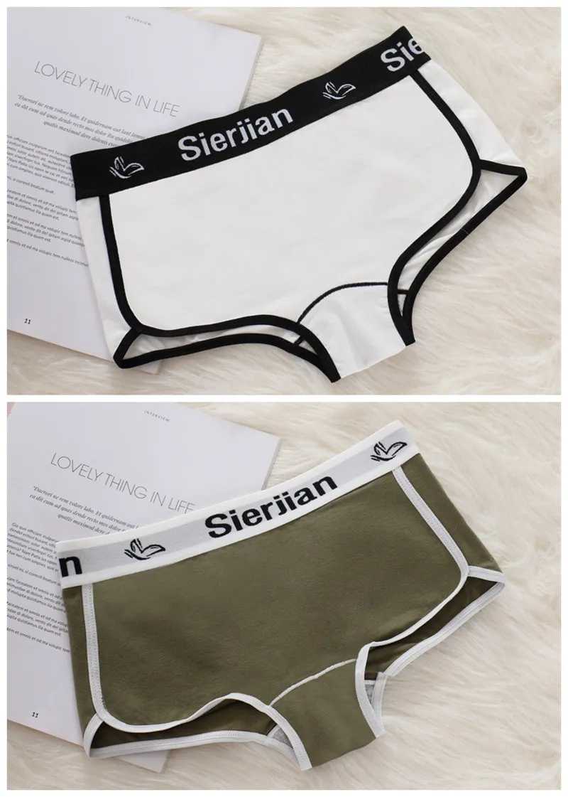 2PCS Fitness boyshorts women underwear cotton female Panties ladies Panty womens boxer briefs motion shorts Letter Fashion - Цвет: White Green