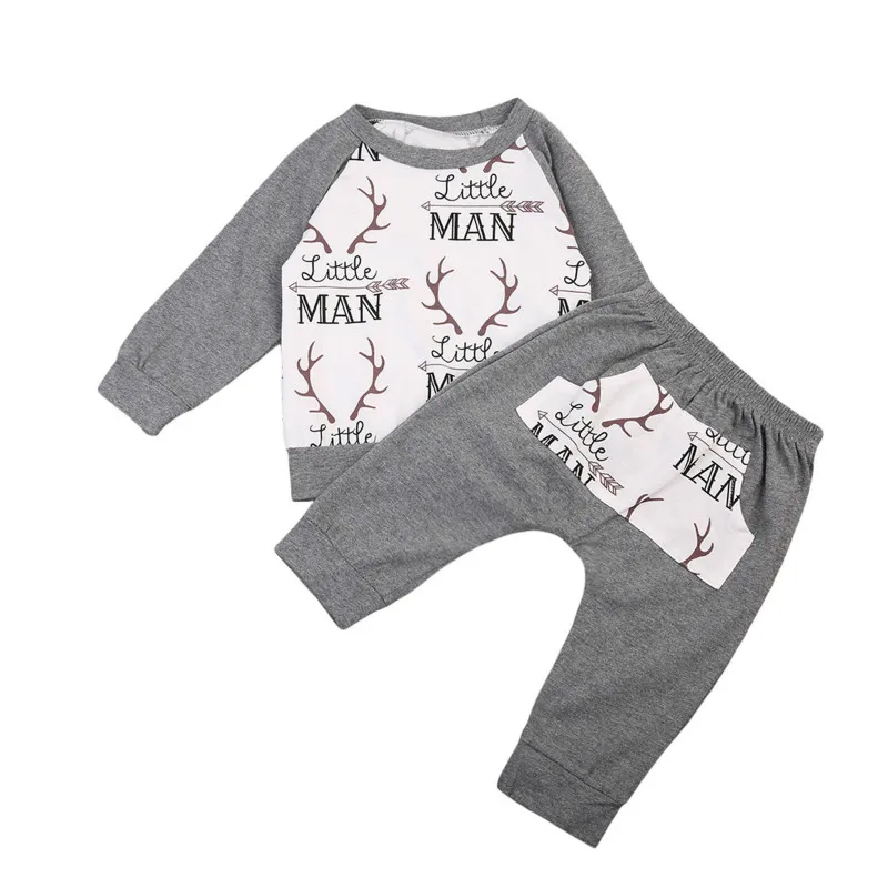 

Pudcoco Spring Autumn 2Pcs Newborn Baby Boys Little Man Long Sleeve Romper + print Pants Hat Outfits Set Clothes 0-4T