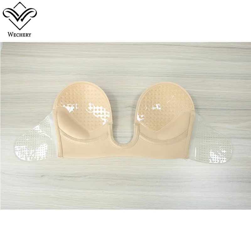 Wechery Plunge U Sexy Invisible Adhesive Bra brassiere Strapless Bra Push Up Bralette Sexy Bras for Bikini Wedding Party Dress