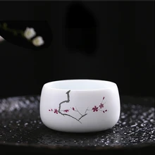 Розовый ручная роспись сливы узор чайные чашки матовый белый фарфор чайные чашки китайский чайный набор кунг-фу высокое качество чайная чаша