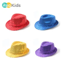 REAKIDS, детская блестящая шляпа с пайетками для девочек и мальчиков, реквизит для выступлений на сцене, шапка для танцев с бисером, модные вечерние шляпы для джаза