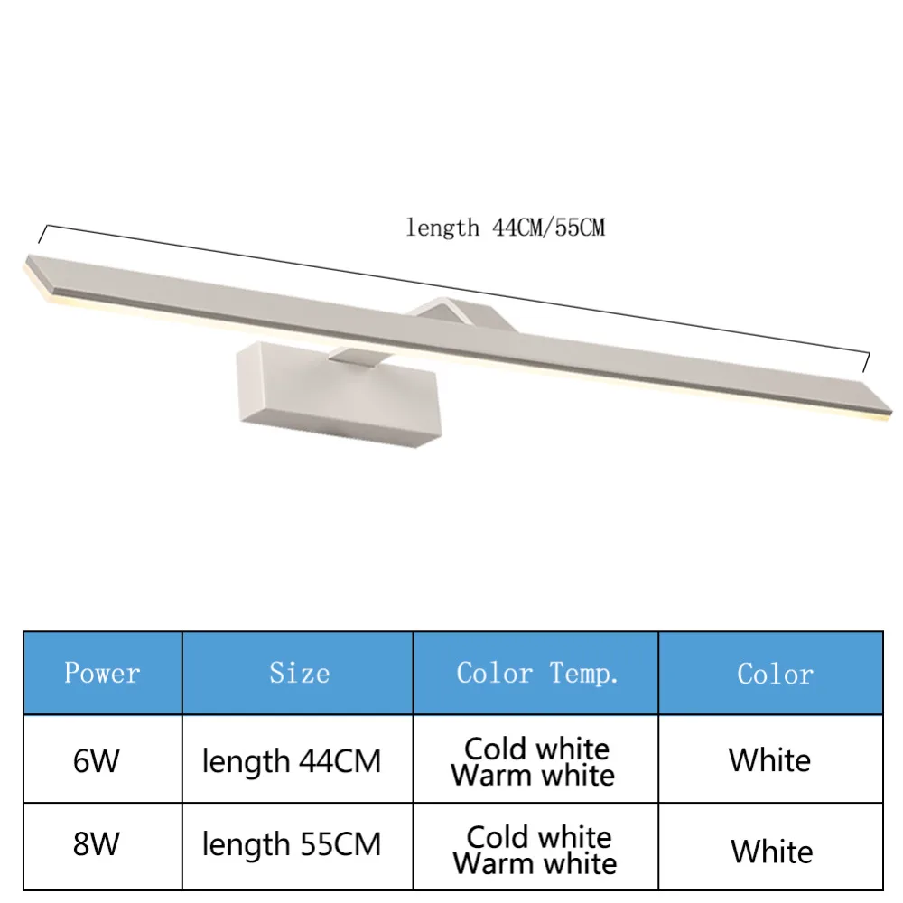 Светодиодный светильник в скандинавском стиле, серебристый, 6 Вт, 8 Вт, декоративный светильник, водостойкий, для ванной комнаты, для спальни, фойе, для учебы, бра, 44 см, 55 см, настенный светильник