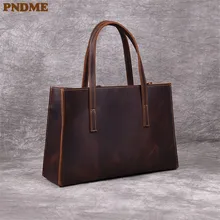 PNDME винтажная женская сумка ручной работы из натуральной кожи, простая сумка из воловьей кожи, модная женская сумка через плечо для покупок