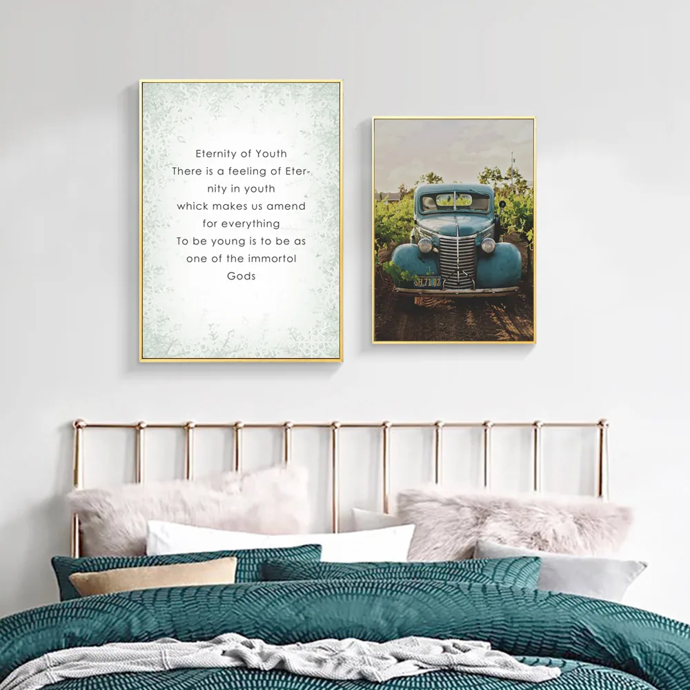 Car Poster Vintage Wall Art Canvas Decorative Paintings Quotes Wall Pictures For BedRoom Vintage Wall Paining Blue CarUnframed