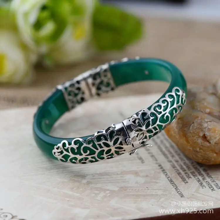 

KJJEAXCMY 925 Sterling Silver Bracelet agate silver lace lady retro Bracelet