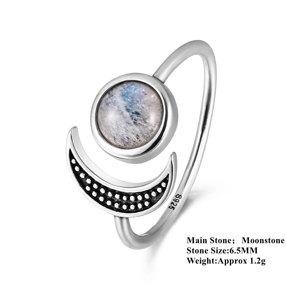 Nasiya сладкий романтический Луна Регулируемые кольца с натуральным лунным камнем для женщин 925 пробы серебряные ювелирные украшения подарок на день матери
