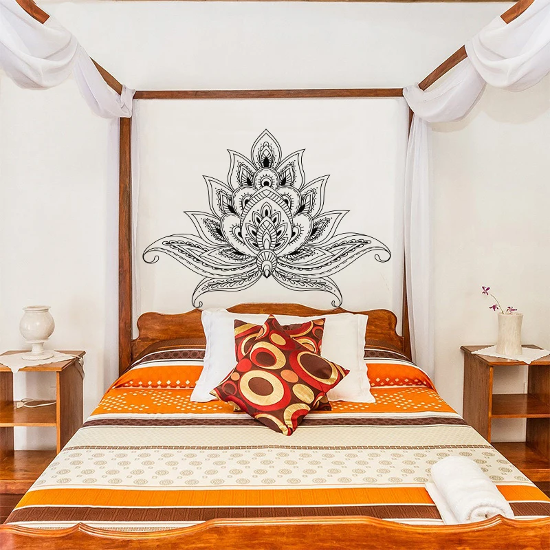 

Creative Lotus Boho Poster Bohemia India Bohemia Yaga Wall Mandala Flower Beds headboard Vinyl Sticker Living Room Home Decor