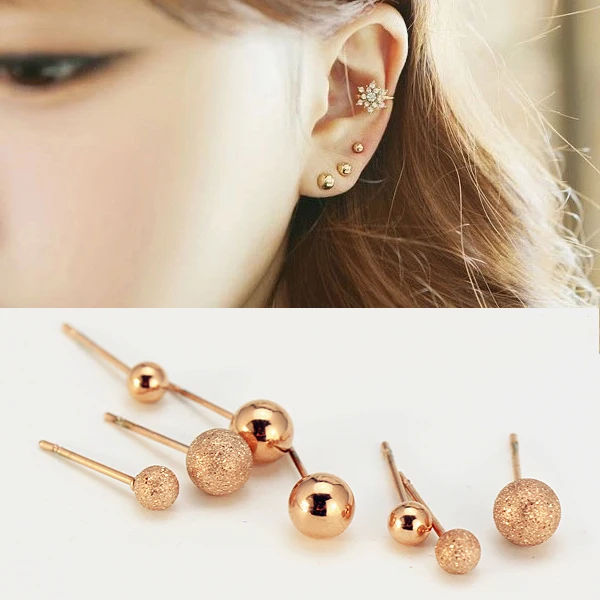 Simple Titanium Steel Diameter 4 mm Small Ball Stud Earrings /Cheap