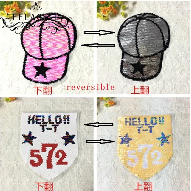 FFLACELL Baseball cap badge Reversible Change color Sequins Sew On