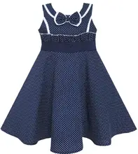 Sunny Fashion Robe Fille Arc Attacher Cœur Imprimer Sans manches Bleu