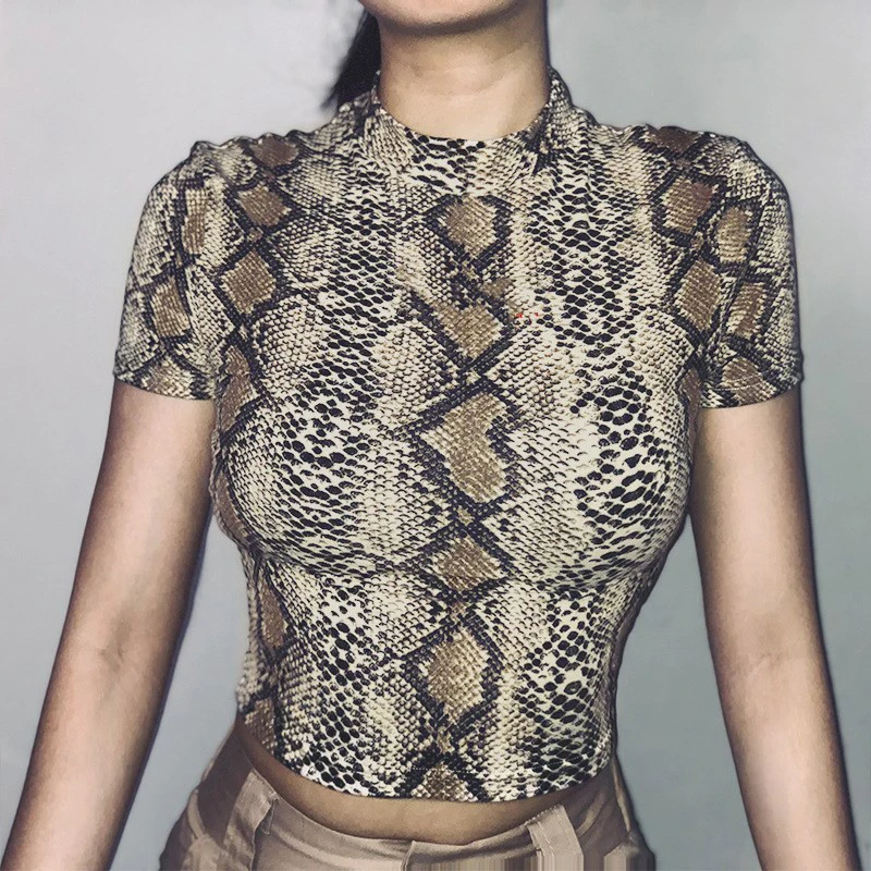 

Women's Tops Casual Snake Printed Short Sleeve Slim Fit Summer Casual Tops