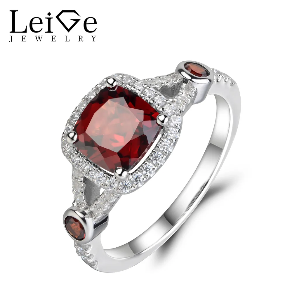 Leige Jewelry Ring Sterling Silver 925 Natural Red Gemstone