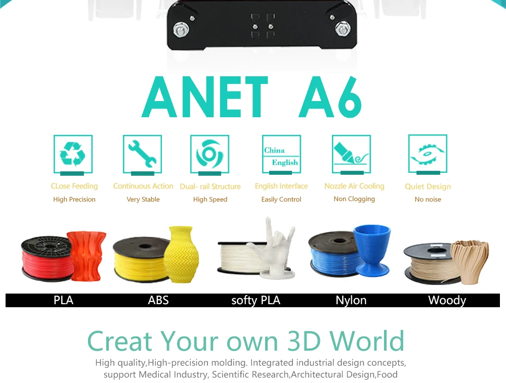 Большая скидка в США склад Anet A8 A6 A2 E10 E12 3d принтер комплект 0,1-0,3 мм точность печати 1,75 мм нить 3d принтер используется