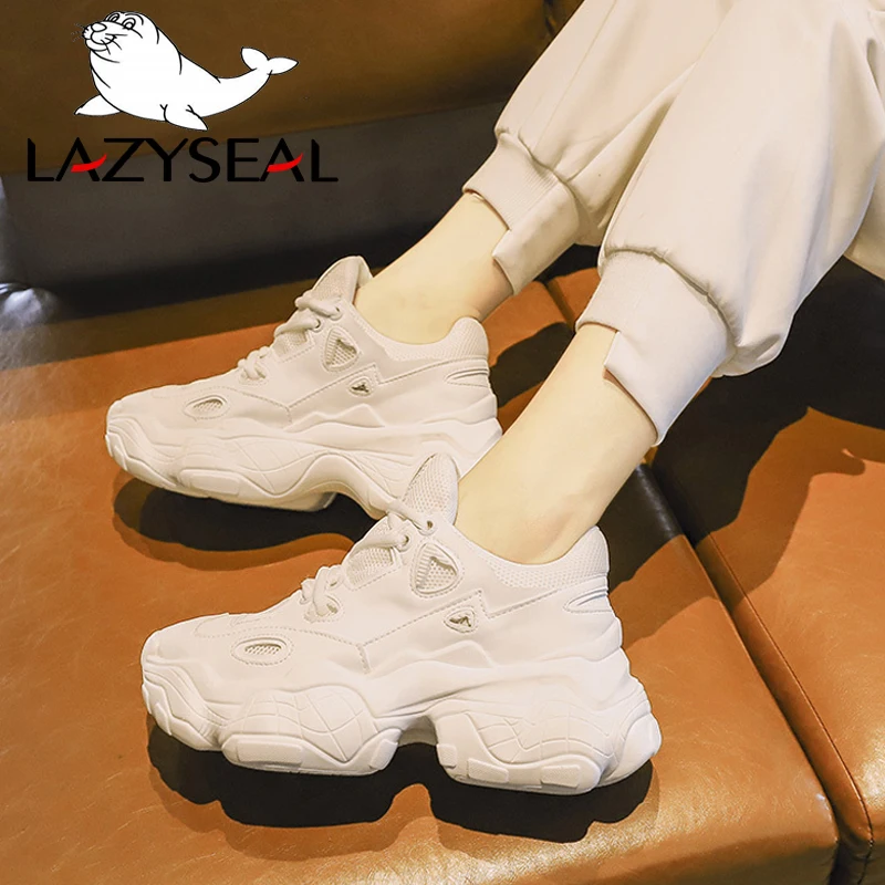 Женские кроссовки LazySeal сетчатые увеличивающие рост на массивном каблуке дышащие