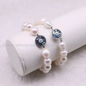 

4 Pcs Natural pearls strand bracelet with blue eyes charms Handmade pearls bracelet fashion jewelry strand for lady 2999