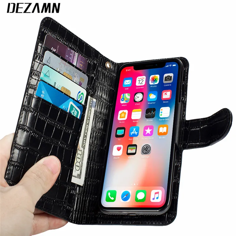 

Universal Crocodile Genuine Leather Wallet Case 4.7-5.2inch less Up Clip On Magnetic Flip Cover