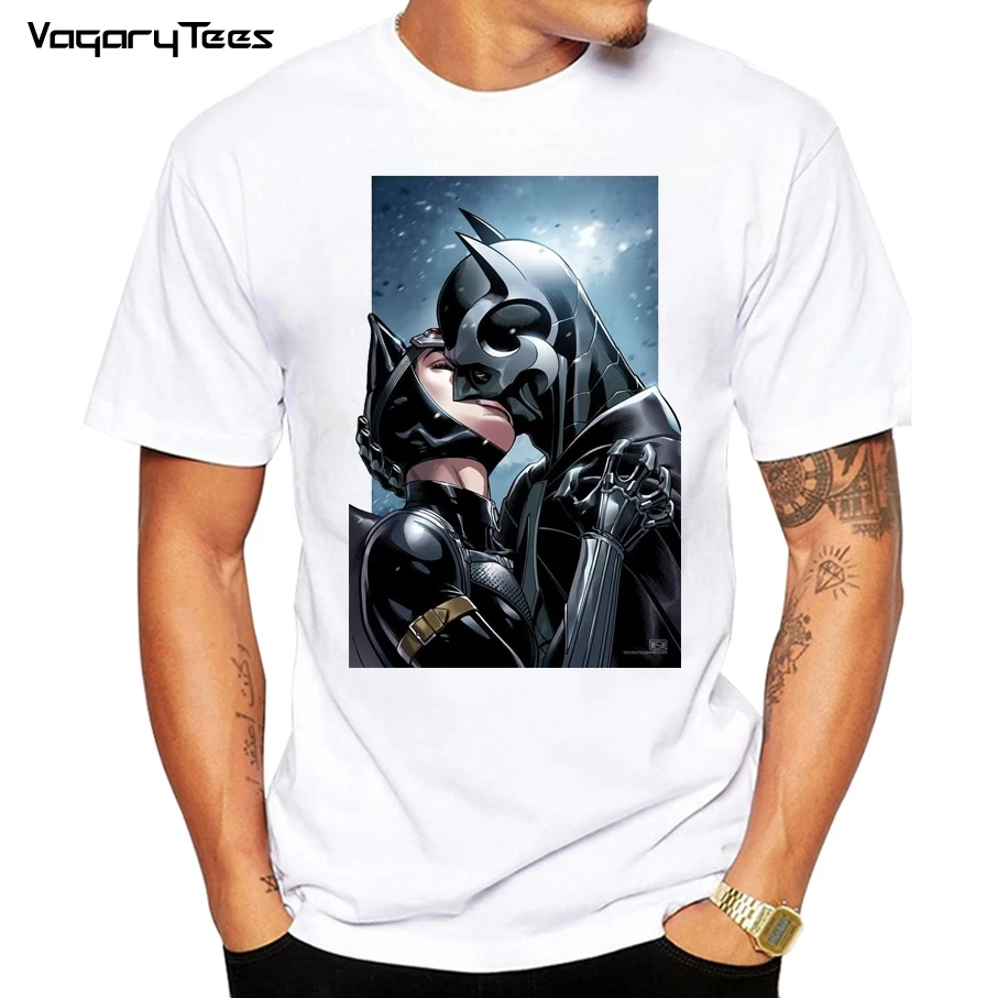 

New Summer Top men Tshirt Anime Cartoon Batman and Catwoman T Shirt Cool Harajuku Tee Hip Hop Clothing Kiss T-shirts