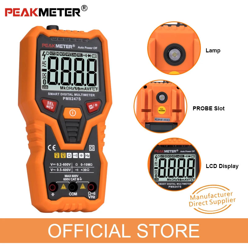 PEAKMETER PM8247S Smart AutoRange Профессиональный цифровой мультиметр Вольтметр с NCV частотной подсветкой