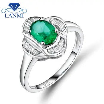 

Fantastic Vintage Solid 18Kt White Gold Natural Diamond Emerald Engagement Ring Good Quality Gemstone Jewelry WU231