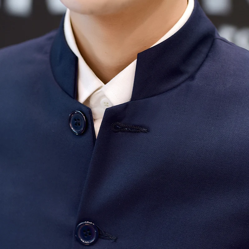  Men Stand Collar Suit Long Sleeve Black Wine Red Navy Blue Fashion Business Leisure Mens Blazer Jac