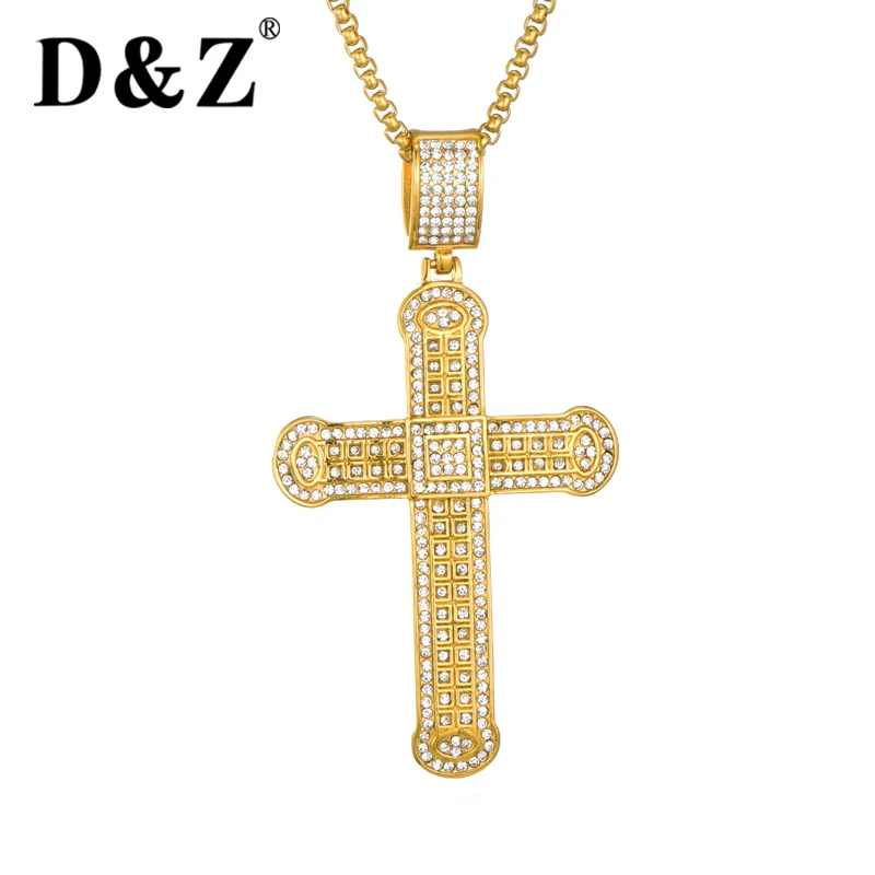 D & Z новая роскошь Iced Out Bling Хрустальный Крест Ожерелье христианский Иисус