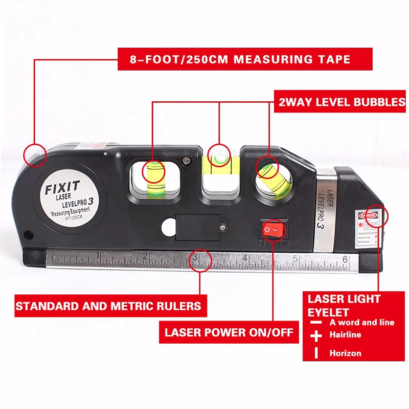 

Lasers level levelling 3 Lines nivel laser profissional Horizon vertical 5.5m ruler Multipurpose Measure level-lv03