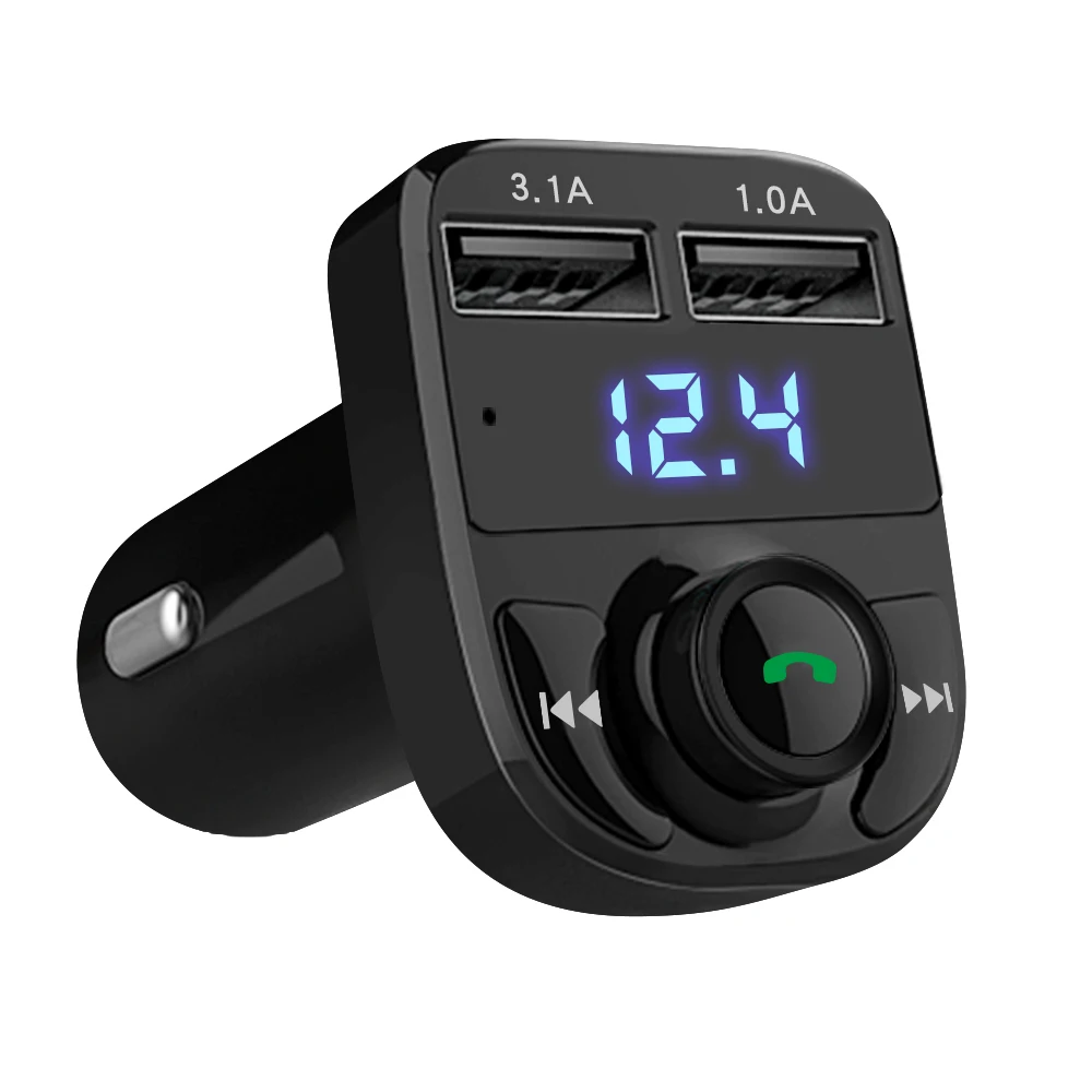 

Bluetooth Handsfree Car Kit FM Transmitter Car Audio MP3 Player with 3.1A Quick Charge Dual USB Car Charger Support TF Card