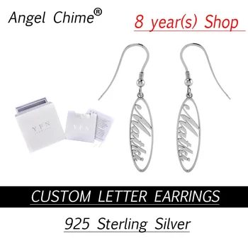 

Custom Angle Chime Brand Personalized Oval Letter Name Earrings Real 925 Sterling Silver High Quality