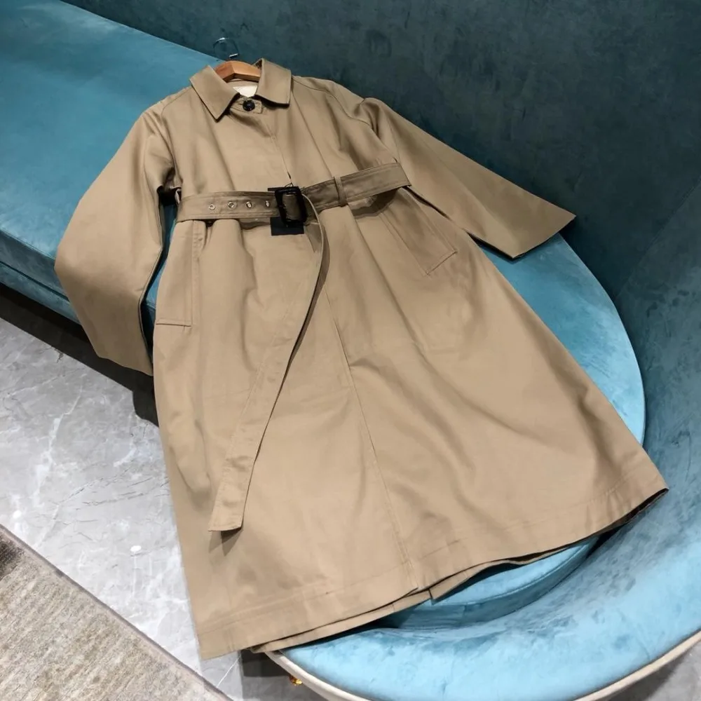 

2019 new ladies high quality fashion long-sleeved lapel solid color double-faced windbreaker 0430