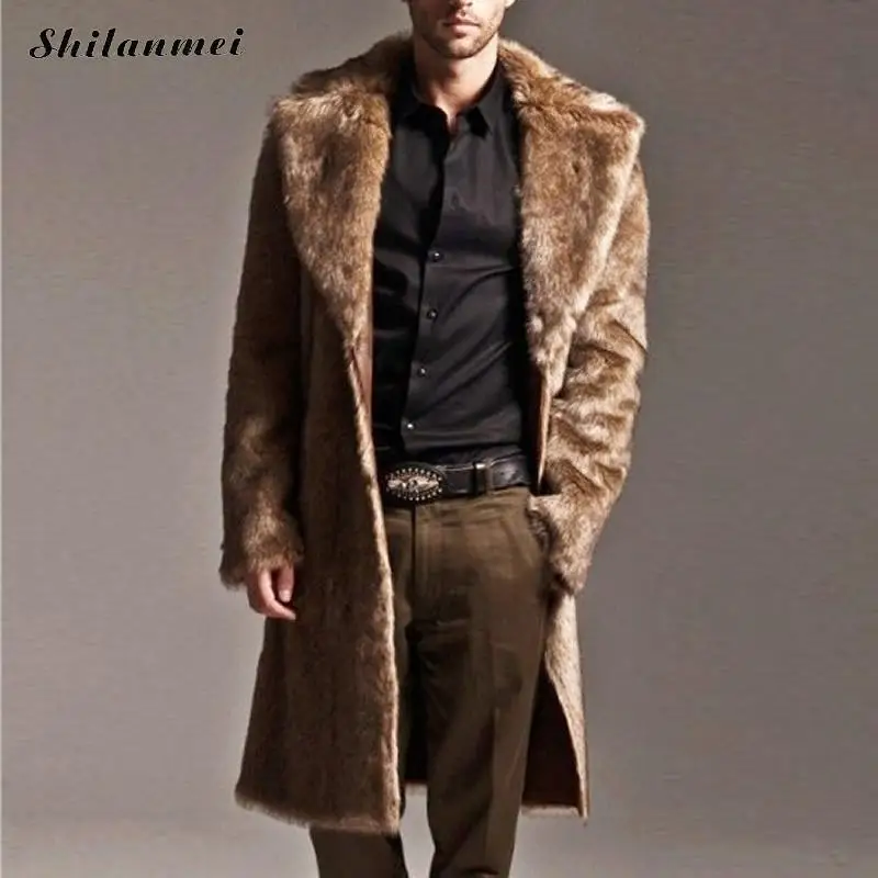 7xl плюс размер Двусторонняя Куртка мужская искусственный мех средней длины осенняя куртка зимнее пальто мужской Тренч пальто Casaco Jaqueta Masculino