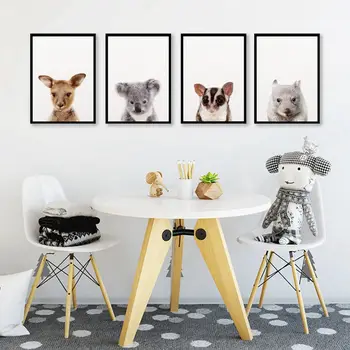 

Cartoon Animals Koala Kangaroo Print and Poster Nursery Art Decor , Australian Animals Decor Canvas Painting Kids Room Wall Art