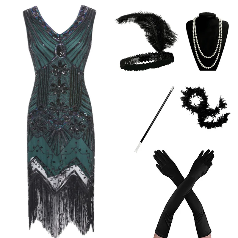 

1920s Flapper Dress Great Gatsby Party Evening Sequins Fringed Dresses Gown