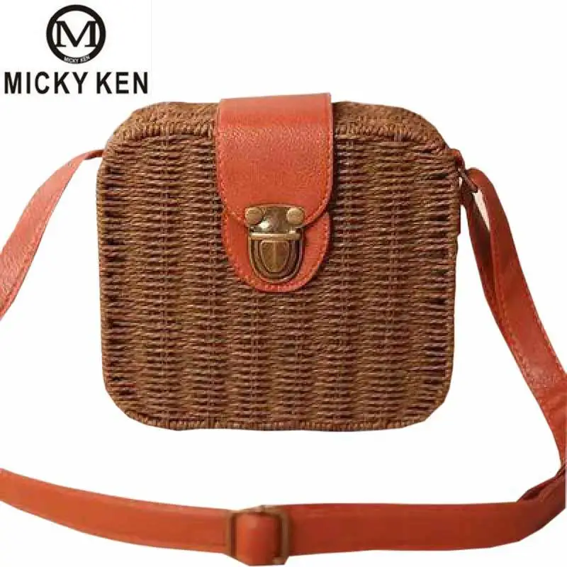 

Micky Ken Brands Women Straw Bag 2018 New Retro Wind Box Bag Simple Woven Shoulder Bag Female Handbag Ulzzang Messenger Bag