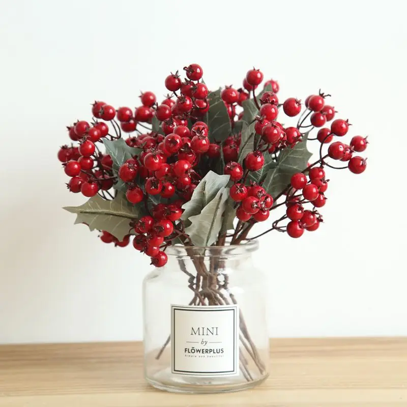 Mini Red Berry Branch Artificial Fruit Party Home Floral Decor