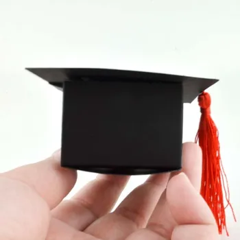 

New Jewelry 7.5x7.5x3.5cm 50pcs Doctor Hat Cap Rings Box Graduation Celebration Decoration Favor Box Graduation Gift Packing Box
