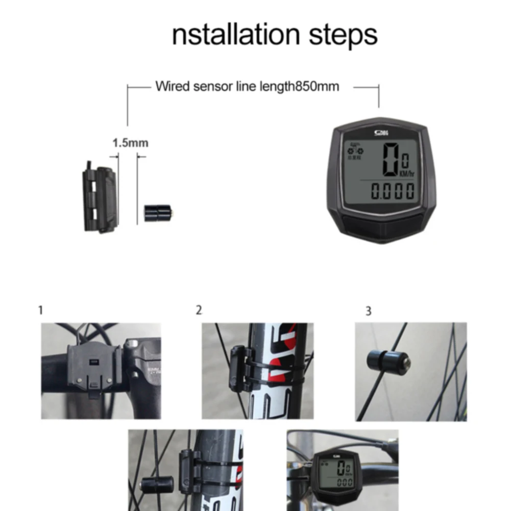 Одометр велосипедный спидометр цифровой Многофункциональный Водонепроницаемый проводной датчик Велоспорт компьютер термометр часы черный езда