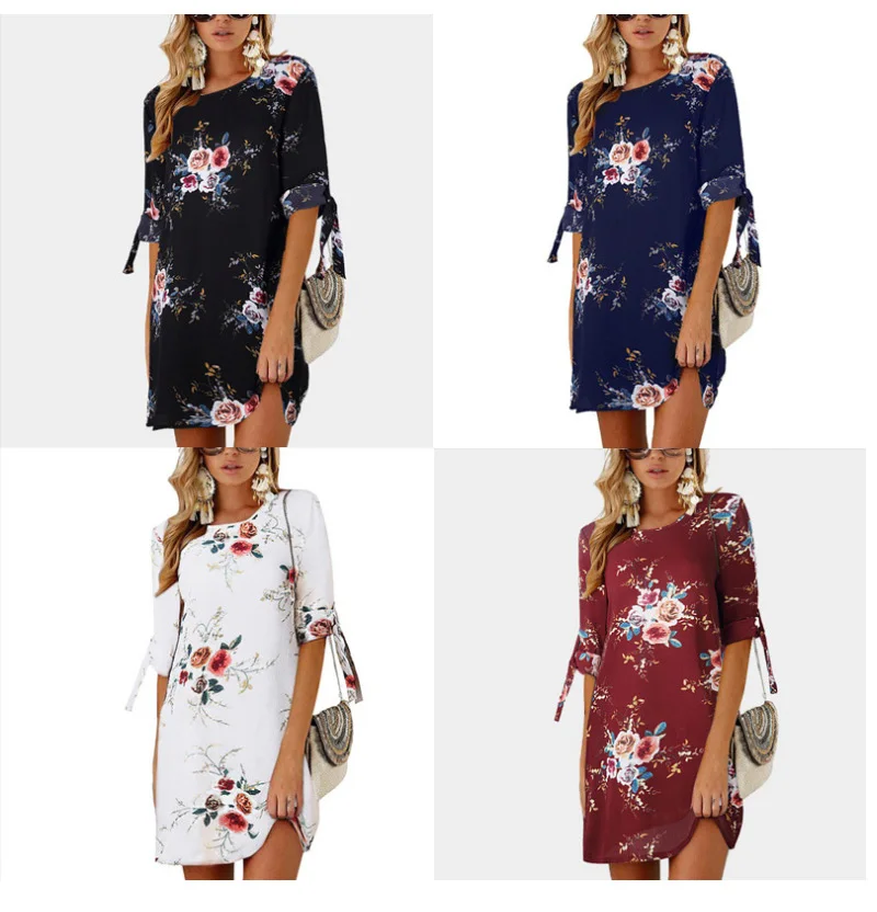 Размера плюс 5XL женское летнее платье в стиле бохо с цветочным принтом шифоновое пляжное платье пикантный летний сарафан свободное Мини платье для вечеринки vestidos