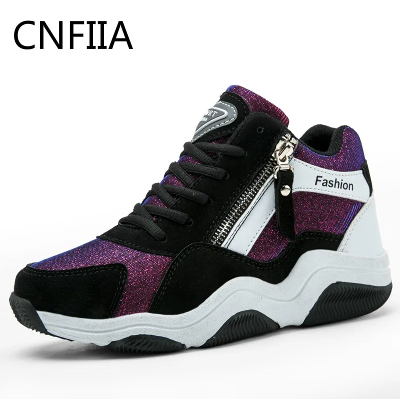 

CNFIIA Shoes Women Casual Sneakers High Top Increase In Height Purple Pink Shoes Platform Autumn Women Shoes Ankle 2018 Sneakers