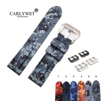 

CARLYWET 24mm High Quality Camo Color Waterproof Silicone Rubber Replacement Watch Band Strap Band Loops For Panerai Luminor
