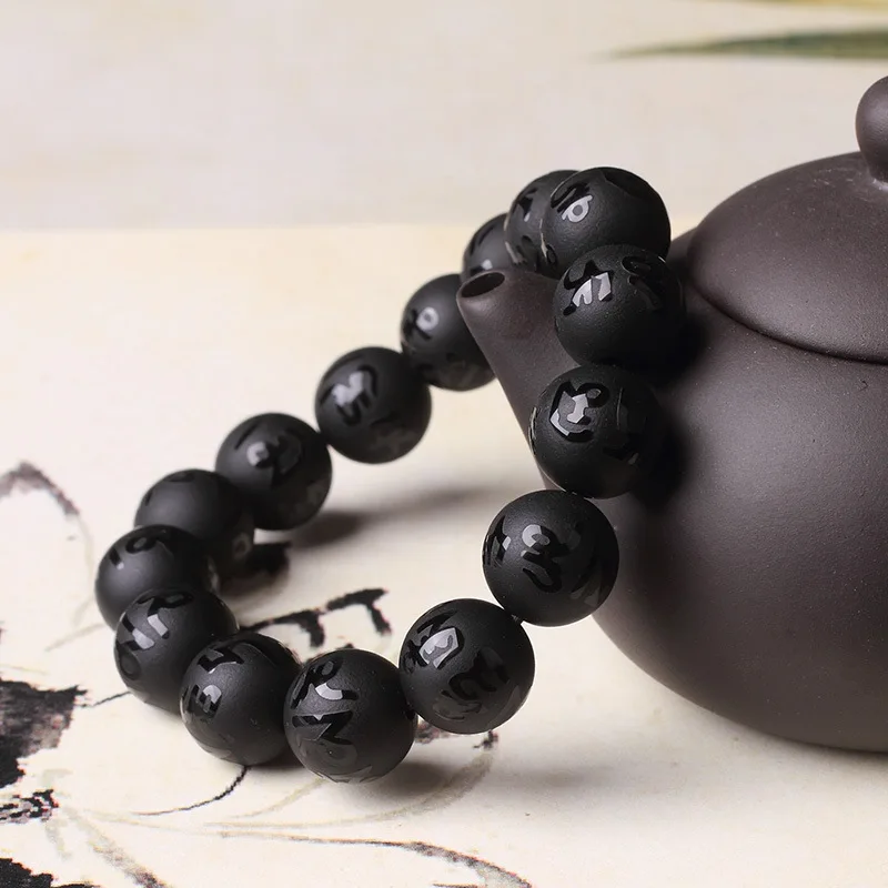 

Free Shipping New Fashion Obsidian Beaded Bracelet 2017 New Men Lucky Buddha Round Beads Stone Strand Bracelets Jewelry Gift