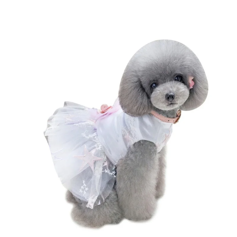 Летние платья для собак весна Морская звезда юбка принцесса стиль цветок сетки Свадебные платья Одежда для домашних животных