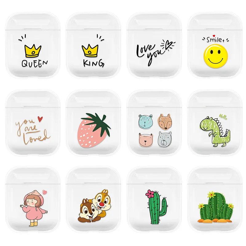 

New cartoon pattern Transparent PC earphone case bag For Apple airpods 1 2 Charging box Cover TWS earphone Protective box