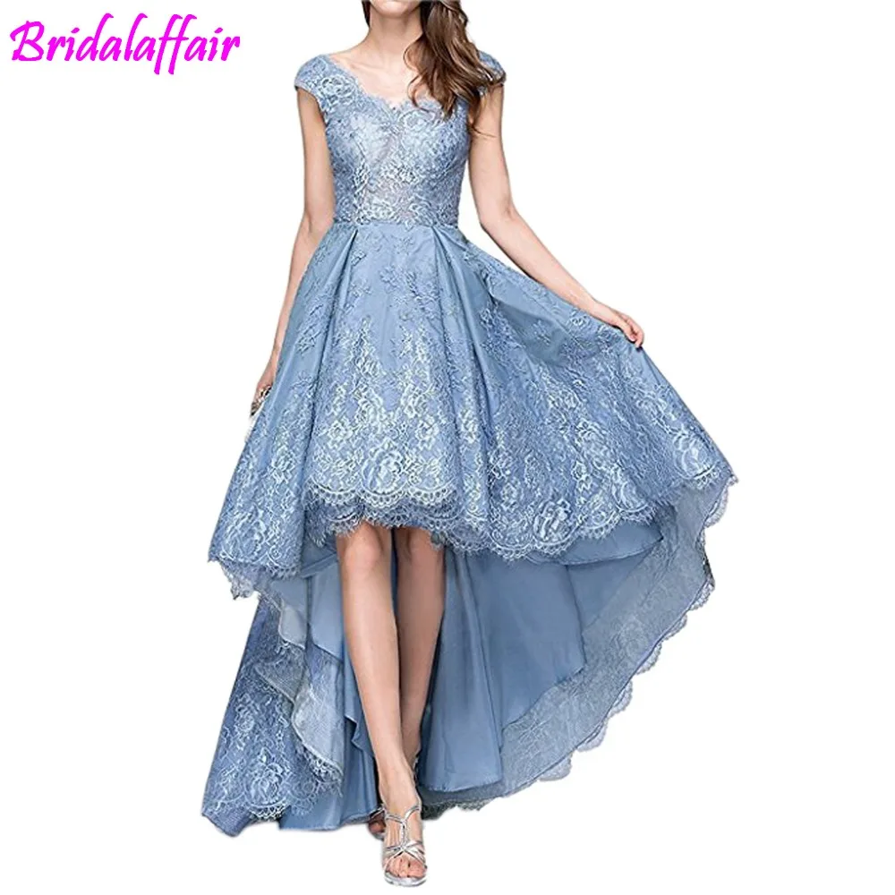 Vestidos longos de renda великолепное платье для выпускного вечера с v-образным вырезом и высоким вырезом, ТРАПЕЦИЕВИДНОЕ вечерние кружевное вечернее