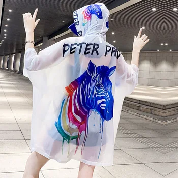 

2019 summer five-point sleeve sun protection clothing long paragraph loose wild personality printing sunscreen clothing jacket