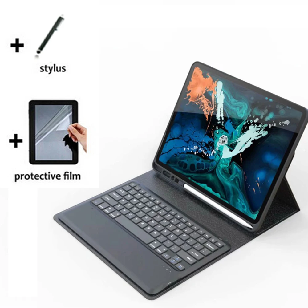 

3in1 Wireless Bluetooth Keyboard Folio Stand Luxury Leather Case Cover +1x Screen Protector +Stylus For Apple iPad Pro 12.9 2018