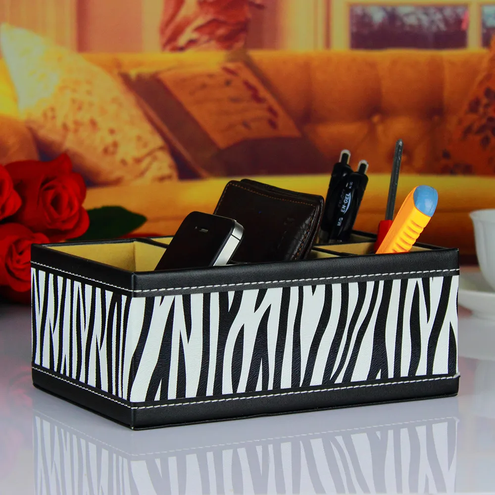

PITEBO 4 slot leather desk remote controller home sundries storage box display presentation organizer case holder