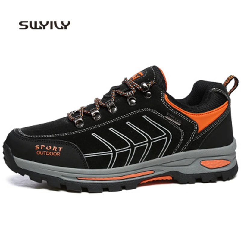 SWYIVY Men Sport Hiking Shoes Large Size 45 Anti-slip 2018 New Outdoor Sneakers For Men Lace-up Hard-Wearing Climbing Shoes Men