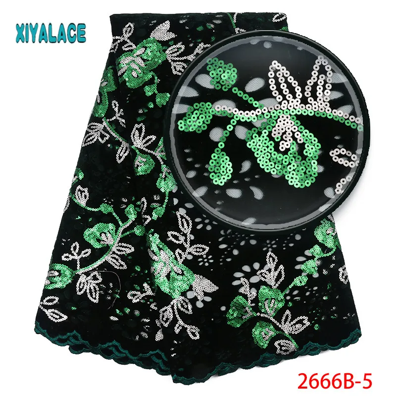 

African lace fabric high quality african velvet lace fabric with squins 5yards french nigerian lace fabric for wedding 2666b