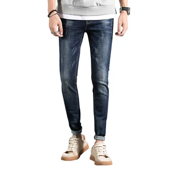 

Men Skinny Jeans Hot Sell Casual Slim Fit Solid Scratched Jeans Autumn Fashion Black Strertch Pencil Pant Ripped Men Biker Jeans