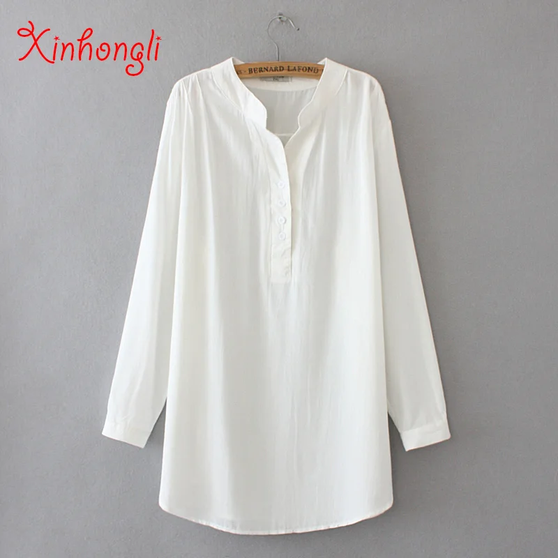 

Plus size stand collar pull women loose blouse 2020 spring autumn NEW casual ladies solid navy white shirts female tops oversize